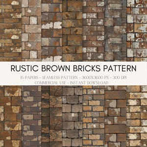 16 Rustic Brown Bricks Seamless Patterns – Antique Brick Wall Digital Paper for Junk Journals & Scrapbooking
