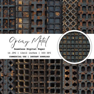 16 Schmutzige Metallgitter Digitales Papier | Nahtlose Grunge Texturen | Rostiger industrieller Hintergrund | Kommerzielle Nutzung Scrapbook Papier
