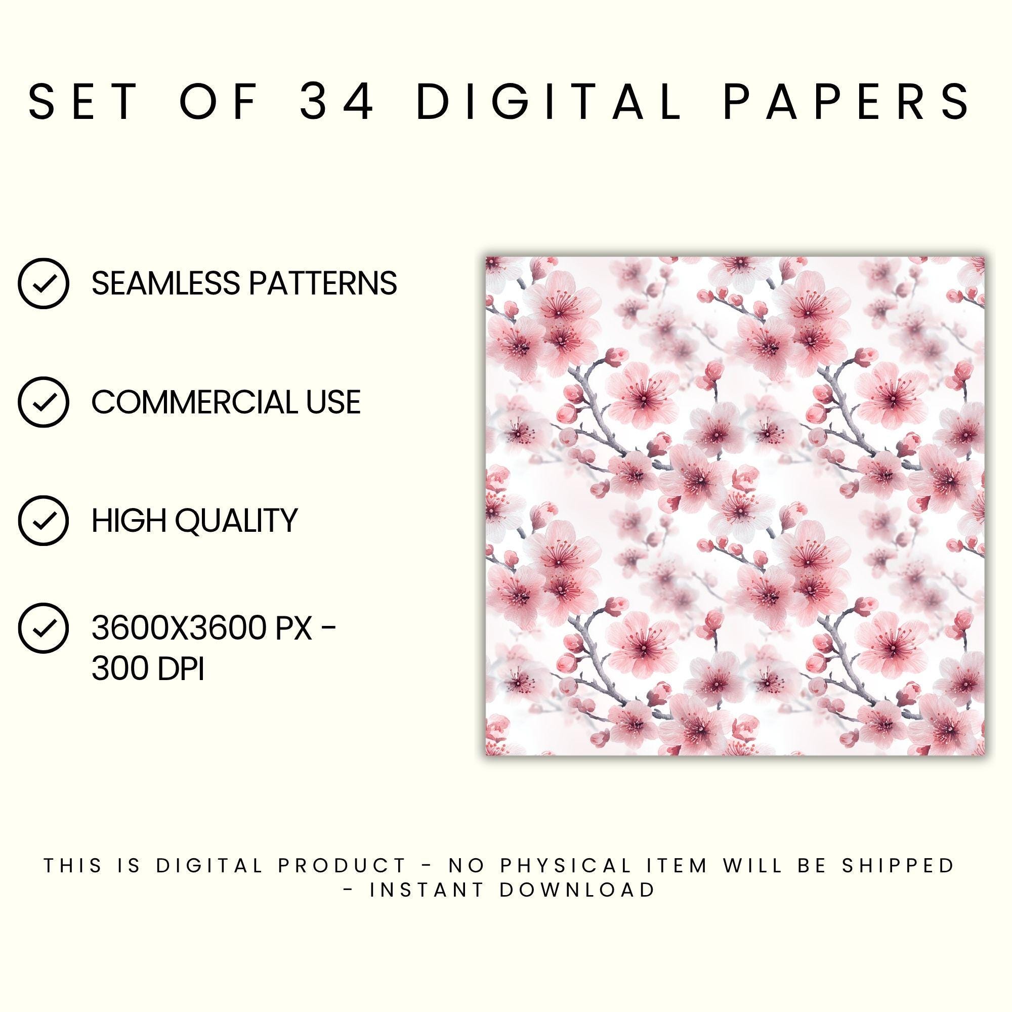 Pink Floral Seamless Pattern, Flower Digital Paper Pack, Watercolor ...