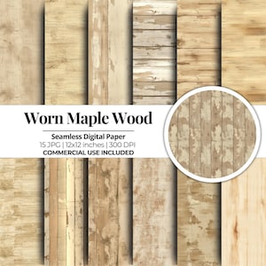 Papel digital de madera de arce desgastada sin costuras / 15 archivos digitales Jpg / Papel para álbumes de recortes / Papel para manualidades / Uso comercial / Descarga instantánea