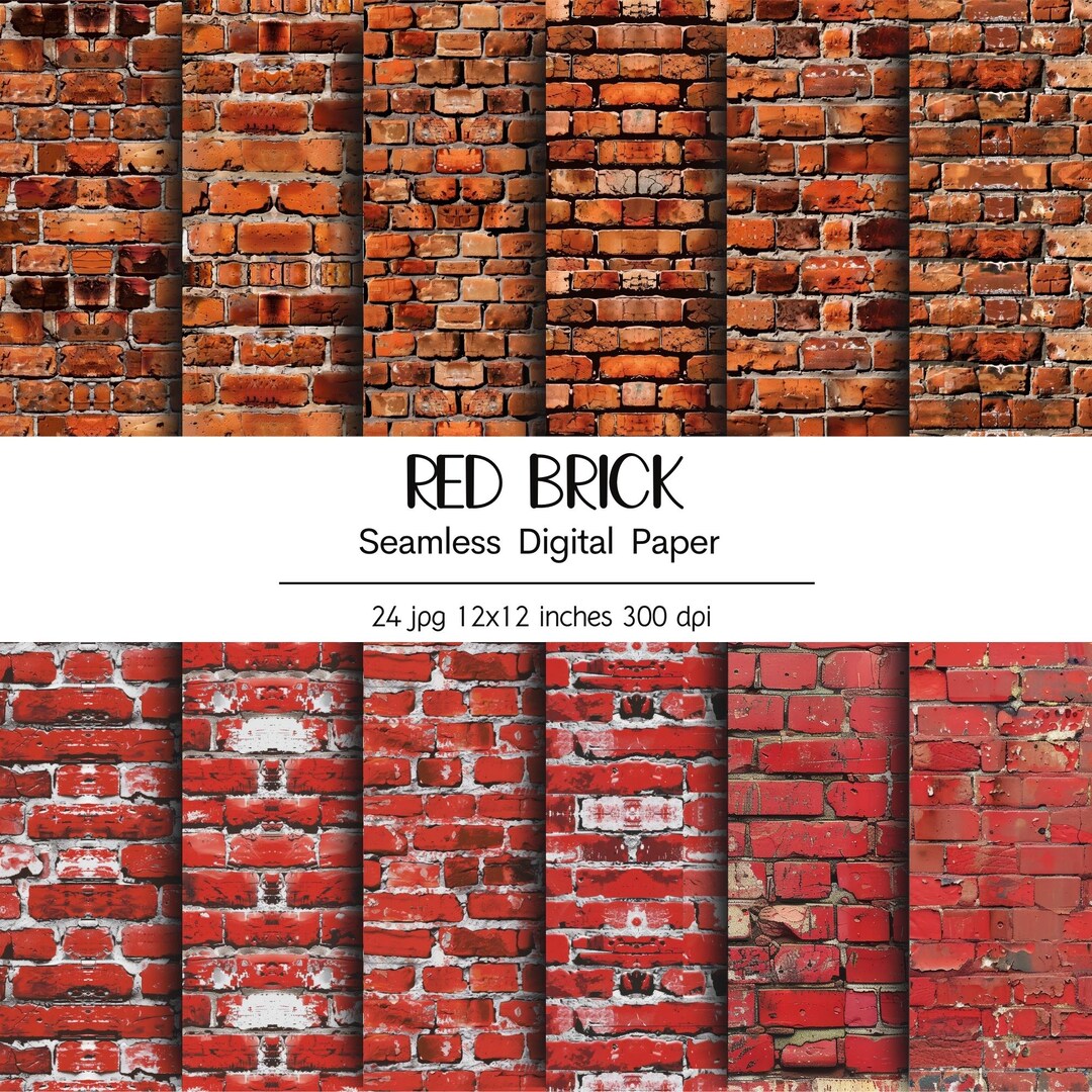 Red Brick Wall Seamless Digital Paper – 24 Rustic Brick Textures for ...