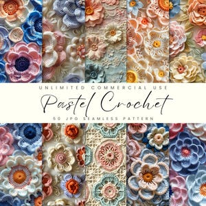 Patrón de crochet sin costuras en tonos pastel, paquete de papeles digitales para bordar, descarga instantánea, uso comercial