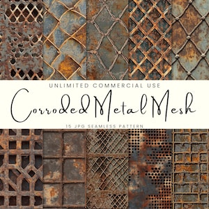 Corroded Metal Mesh Seamless Pattern, Rusty Digital Paper Pack, Grunge Textures, Instant Download, Commercial Use