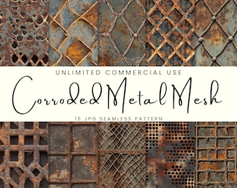 Corroded Metal Mesh Seamless Pattern, Rusty Digital Paper Pack, Grunge Textures, Instant Download, Commercial Use