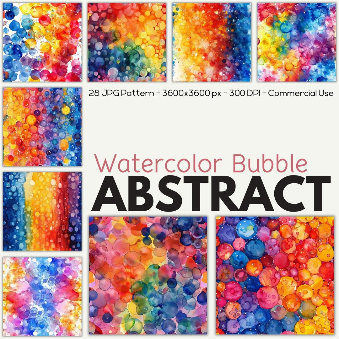 Watercolor Bubble Digital Paper - 28 Seamless Patterns, 12x12" JPG, 300 ...