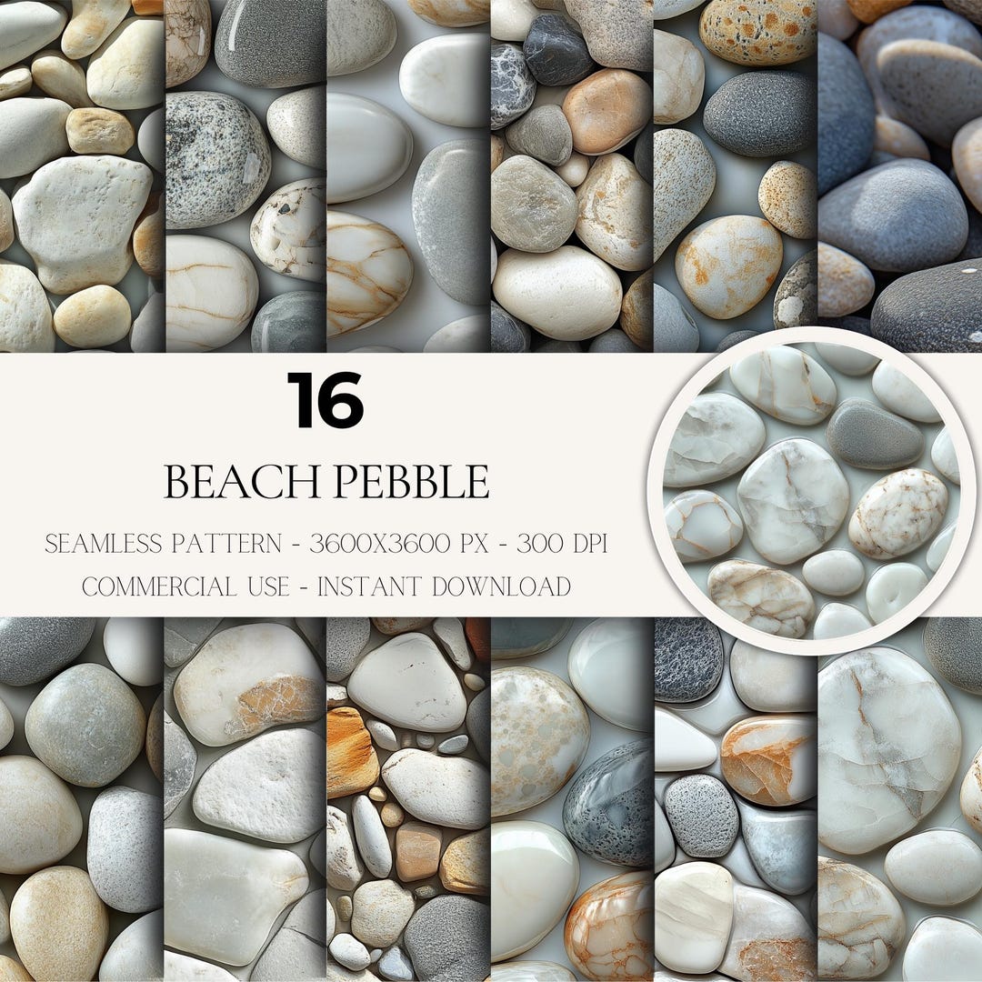 Pebble Texture Paper 16 Beach Pebble Seamless Digital Paper Pack – Natural Stone Texture ...