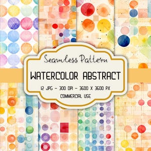 Watercolor Abstract Digital Paper - 12 Seamless Patterns, 12x12&quot; JPG, 300 DPI