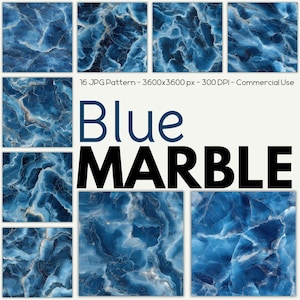 Naadloos blauw marmerpapier, marmertextuur, 16 JPG-patroon, (commercieel gebruik)