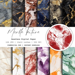 Marble Texture Digital Paper: Seamless Stone Patterns for Scrapbooking (JPG Download)