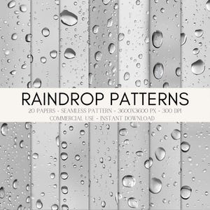 20 Raindrop Seamless Patterns – Abstract Rainy Digital Paper for Junk Journals, Scrapbooking, Commercial Use