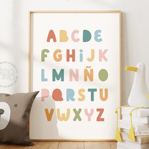 Rainbow Spanish Alphabet for Homeschool, Educational Nursery, and Spanish Classroom Decor | Printable Educational Wall Art for Kids Learning