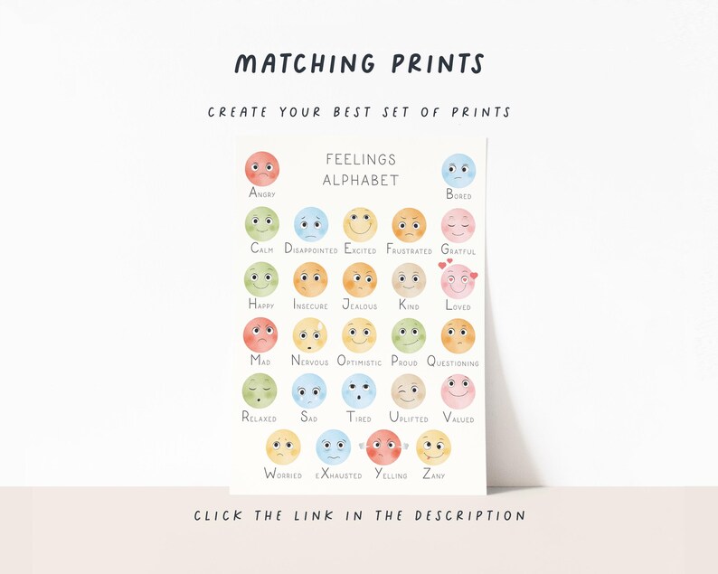 Text Set Emotions Kids Emotions Chart and Set of 3 Feelings Posters for Therapy Decor and ...
