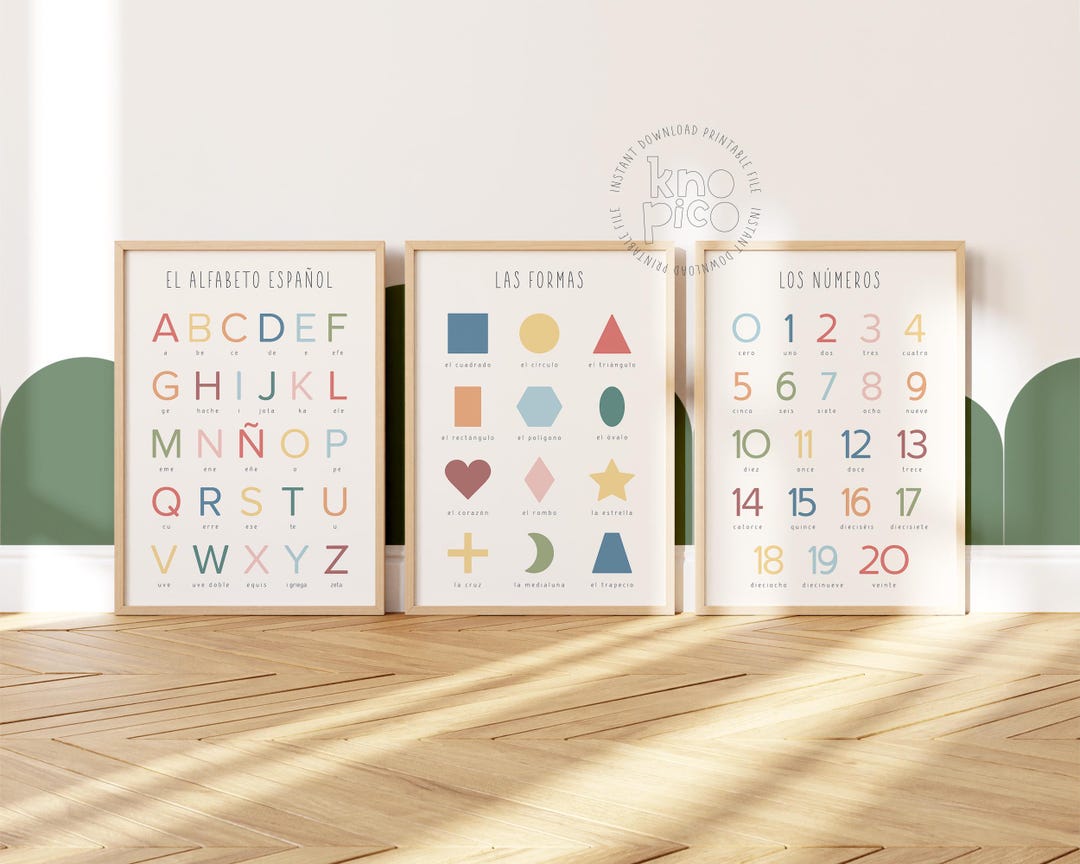 Spanish Educational Set of 3 Prints for Kids With ABC Poster, Numbers ...