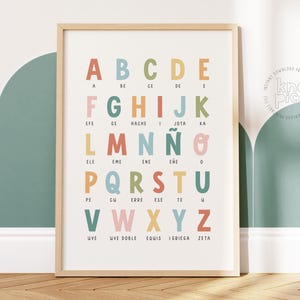 Colorful Spanish Alphabet Bilingual Printable - ABC Wall Art for Homeschool, Educational Nursery, and Classroom Decor for Language Learning