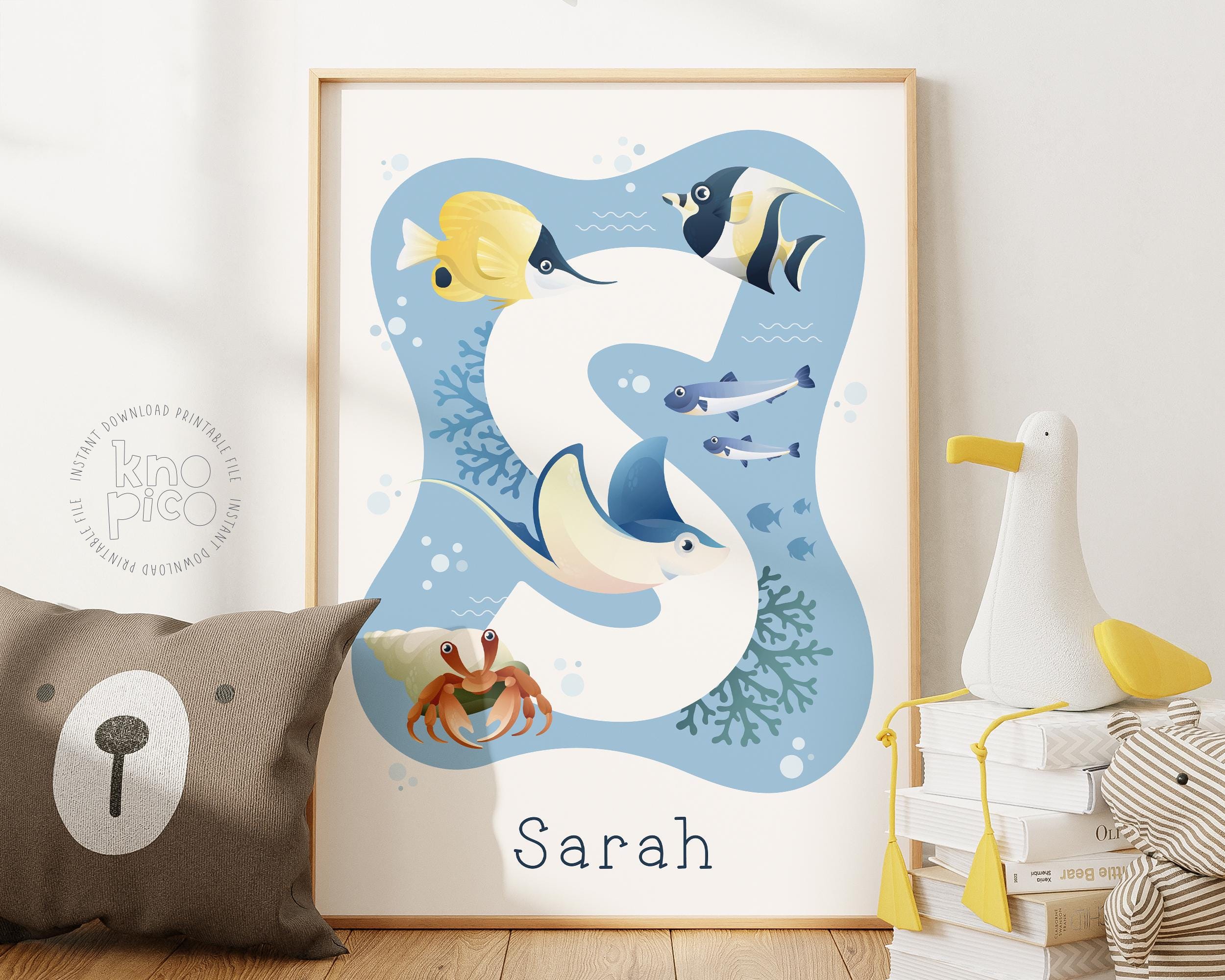 Personalized Ocean Theme Name Sign for Nursery | Blue Sea Animals ...
