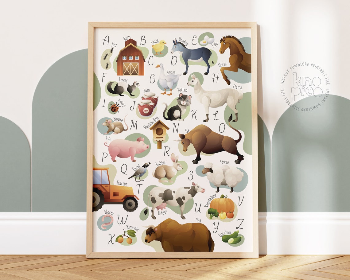 Farm Animal ABC Poster Preschool Animal Alphabet Print for Nursery ...