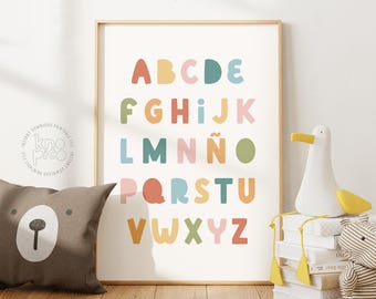 Rainbow Spanish Alphabet for Homeschool, Educational Nursery, and Spanish Classroom Decor | Printable Educational Wall Art for Kids Learning