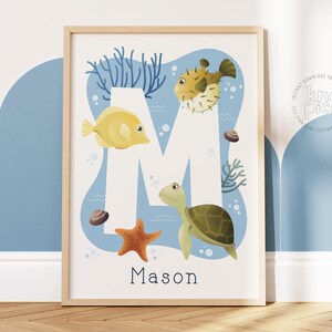 Placa personalizada com tema de oceano para decoração de quarto infantil | Nome personalizado para quarto de bebê, menina ou menino | Pôster de parede para berçário