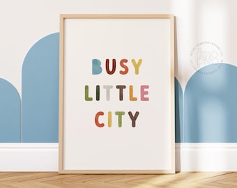 Drukke kleine stad aquarel transportkunst | Peuter jongenskamer poster voertuig kunst aan de muur afdrukbare voor kinderkamer decor digitale download print