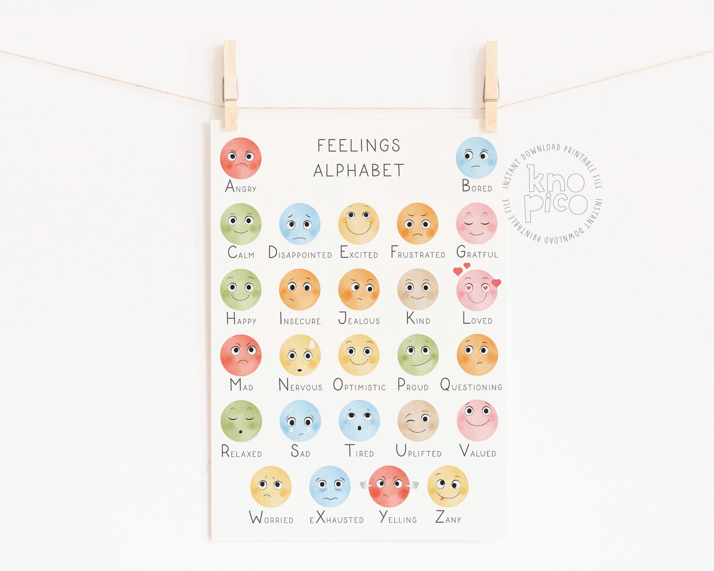 Feelings Alphabet Poster for Kids With ABC Emotions Chart | Child ...