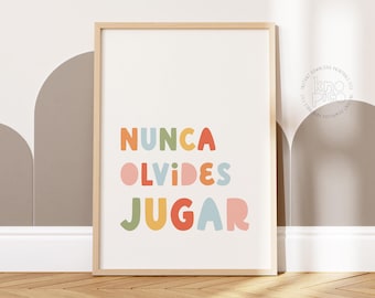 Póster infantil en español y láminas con frases coloridas / Decoración para sala de juegos y guardería en español, arte mural para habitación infantil o aula con afirmaciones