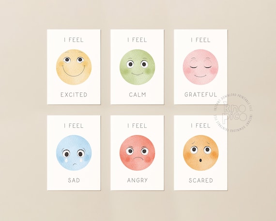24 Kids Emotions Cards: Emotional Regulation for Kids, I Am Feeling Learning Cards for Child Therapy Office and School Psychologist Tool