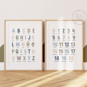 Spanish ABC & Numbers Posters for Spanish Learning | Bilingual Educational Prints for Kids | Neutral Alphabet and Learn to Count Printables