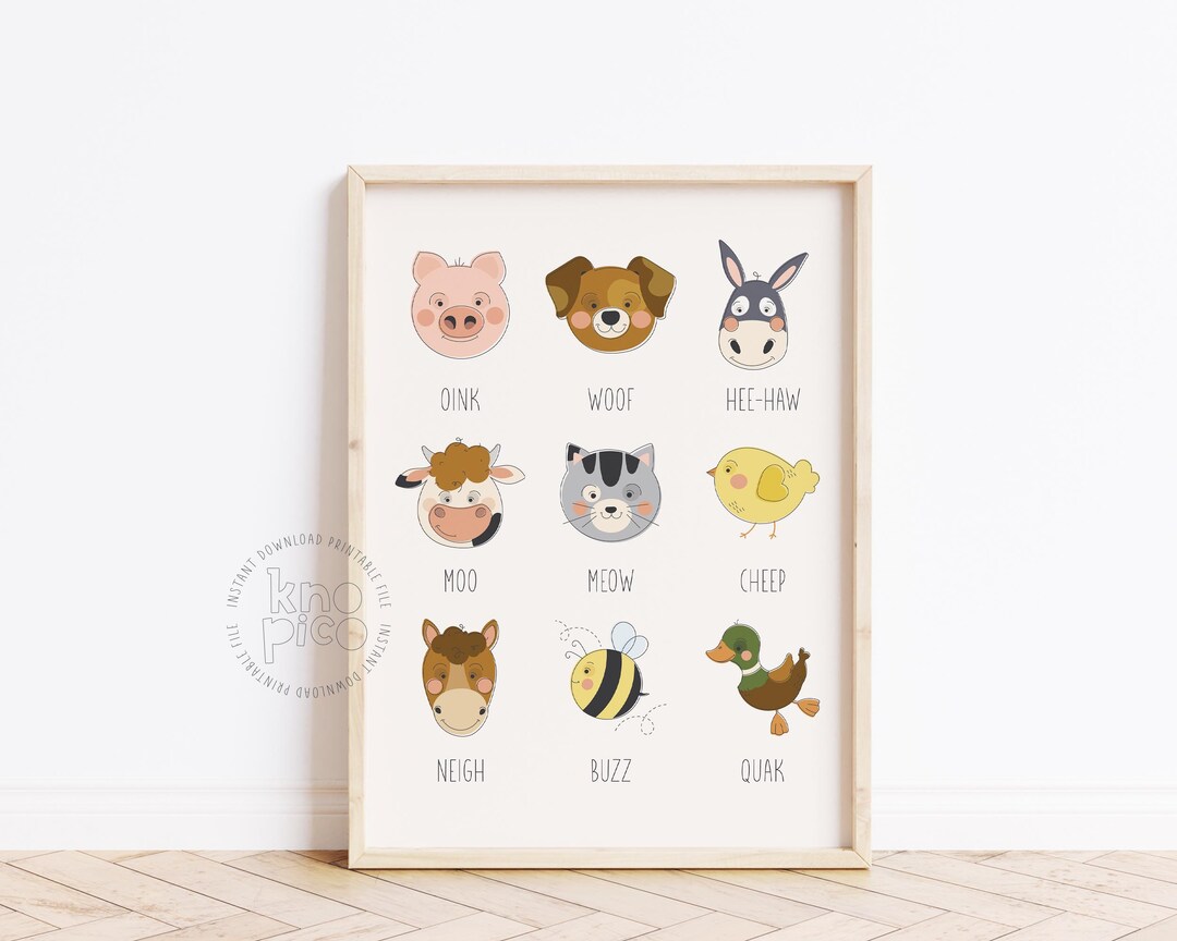 Animal Sounds Poster for Toddlers Nursery Prints and Kids Playroom Wall ...