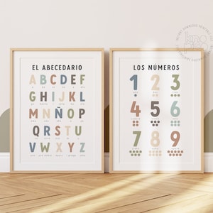 Set de 2 Posters Educativos: Abecedario y Números en Español / Material didáctico imprimible / Decoración de aula / Actividades para Niños