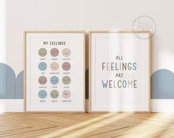 Set of Two Prints: Emotions Poster for Learning Feelings - Feel Your Feelings | Emotional Regulation & Mental Health Support for Kids