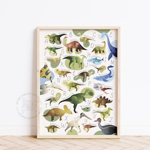 Póster del alfabeto ABC de dinosaurios para niños/impresión artística de pared educativa para la decoración de la habitación del niño o el aula e impresión de regreso a clases