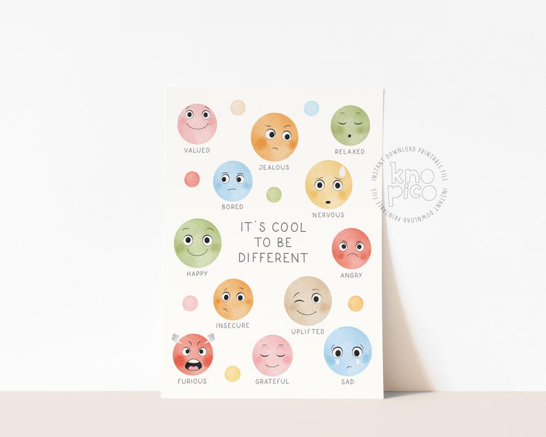 Text Set Emotions Kids Emotions Chart and Set of 3 Feelings Posters for Therapy Decor and ...