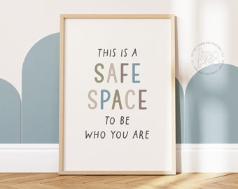 Safe Space Print for Kids | Feelings Poster and Learning Emotions | School Psychology Poster Mental Health Support | Calming Corner Print