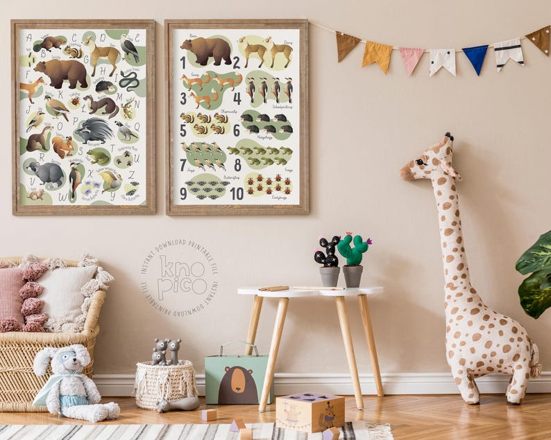 Woodland Kids Alphabet Poster and Counting Numbers Set of 2 ...