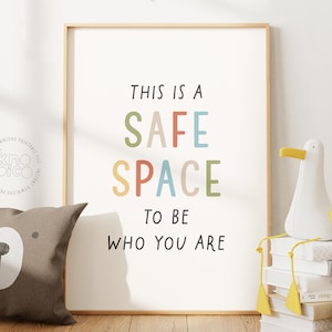 Pósters de terapia de espacio seguro / Arte digital para psicólogos escolares y aulas / Pósters de aprendizaje de salud mental y autorregulación para niños