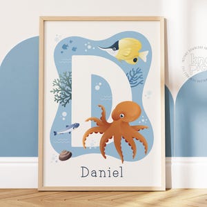 Custom Name Sign Wall Art for Girls and Boys Toddler Room |  Nursery Initial Name Print with Ocean & Nautical Theme | Perfect Newborn Gift