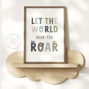 Deixe o mundo ouvir você rugir: Estampa de dinossauro para decoração de quarto de bebê em estilo escandinavo e aventureiro | Citações inspiradoras para quartos de meninos e meninas