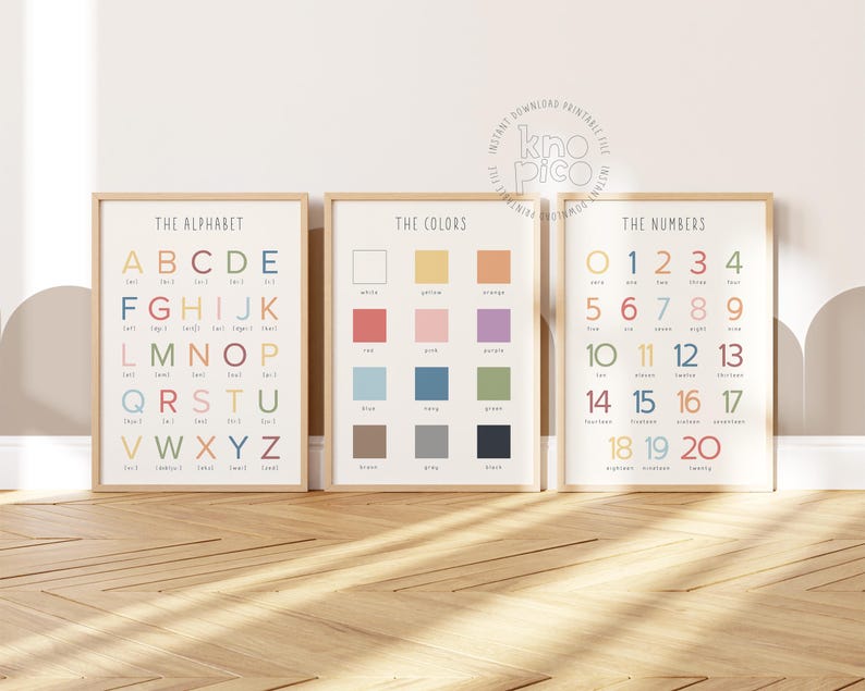 ABC Poster Counting Numbers and Colors Learning Set of 3 Prints for ...
