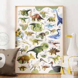 Dinosaur Alphabet Poster Kids Room Wall Art | Educational ABC Learning Print for Dinosaur Nursery Decor and Toddler Bedroom for Boy and Girl