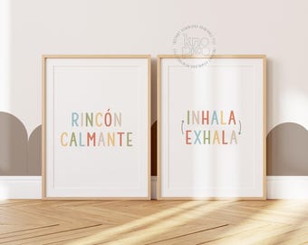 Spanish Calm Corner Printable Wall Art | Kids Therapy Room Decor for Emotional Regulation and Inhale Exhale Mindfulness Posters for Children