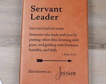 Servant Leader Vegan Leather Journal, Faith-Based Gift for Pastor, Mom or Mentor