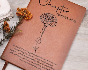 Personalized 25th Birthday Birth Flower Leather Journal