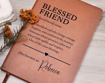 Custom Prayer Leather Journal Gift for Her, Blessed Friend