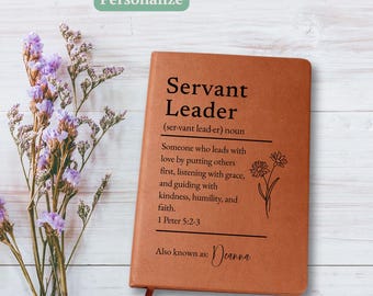 Diario de oración de cuero personalizado, regalo para su líder servidora