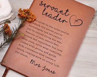 Custom Teacher Appreciation Leather Journal, Christian Servant Leader Thank You Gift, Principal Notebook, Teacher Retirement Gift