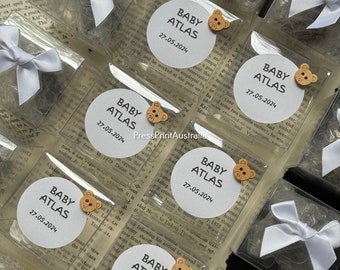 Favour Boxes | Personalised Favour Boxes | Baby Showers | Event Favours | (Box+Round Sticker+Teddy bead) | Wholesale