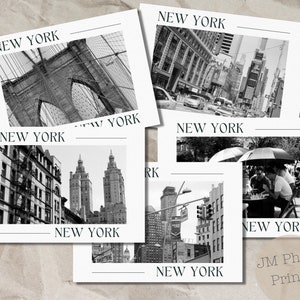 Ensemble de 5 cartes postales imprimables de la ville de New York, photo de film noir et blanc, carte postale du pont de Brooklyn, impression d’art de New York, téléchargement instantané