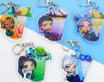 Portachiavi in acrilico VALORANT BUBBLE TEA - Viper Sage Jett Reyna Raze Neon