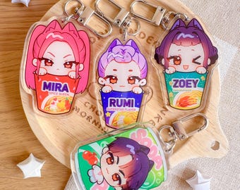 Portachiavi in acrilico KPOP DEMON HUNTERS - Rumi / Mira / Zoey / Jinu / Ramyeon / Soda Pop