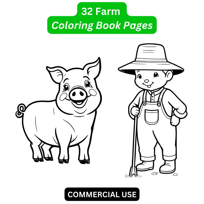 Farm Coloring Book Pages for Kids 32 Printable PNG Digital Downloads ...